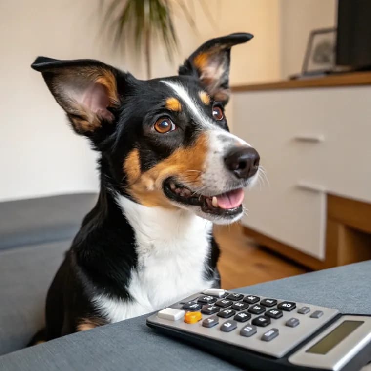 Appenzeller Sennenhunde sitting with a calculator