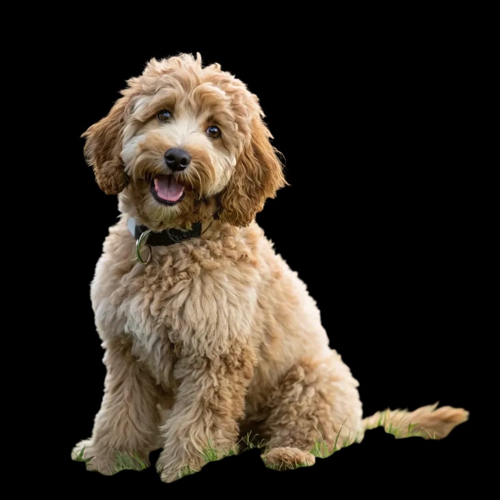 A mini labradoodle with a golden coat