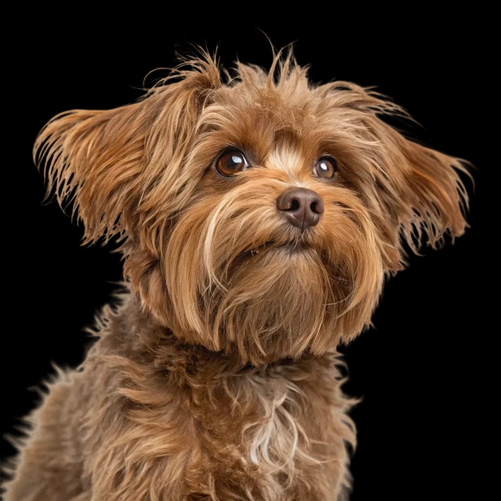 A headshot of a Russian Tsvetnaya Bolonka dog