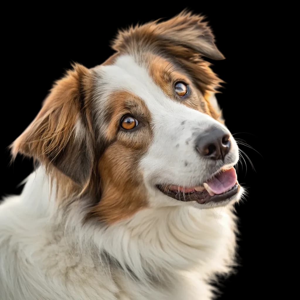 A headshot photo of an English Shepherd