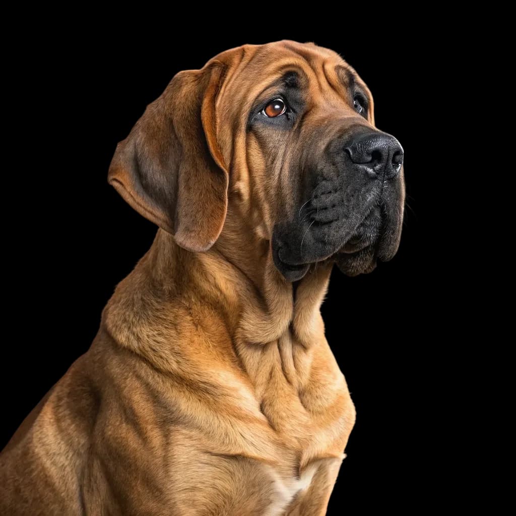 A headshot photo of a Fila Brasileiro (Fila Mastiff)