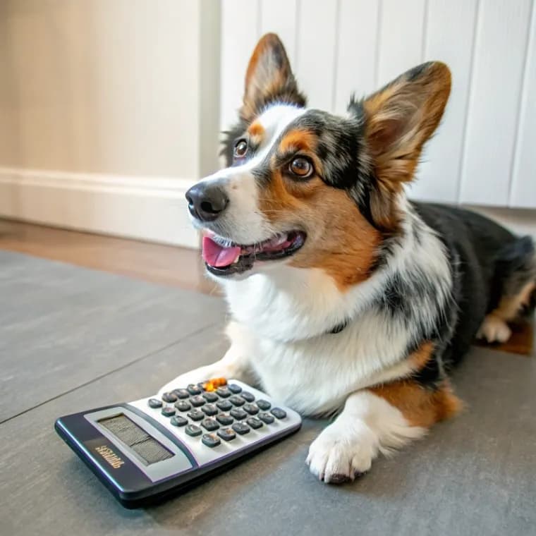 Auggie sitting with a calculator