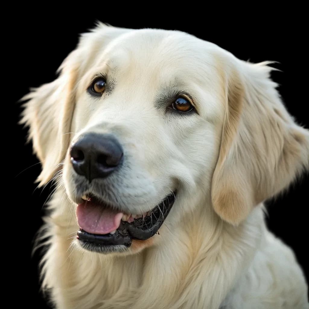 A headshot of an adorable English Cream Golden Retriever