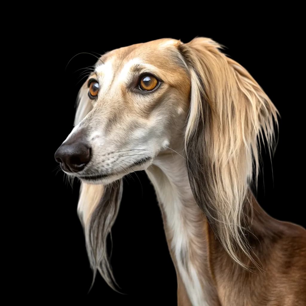 A head shot of a Saluki (Persian Greyhound) dog