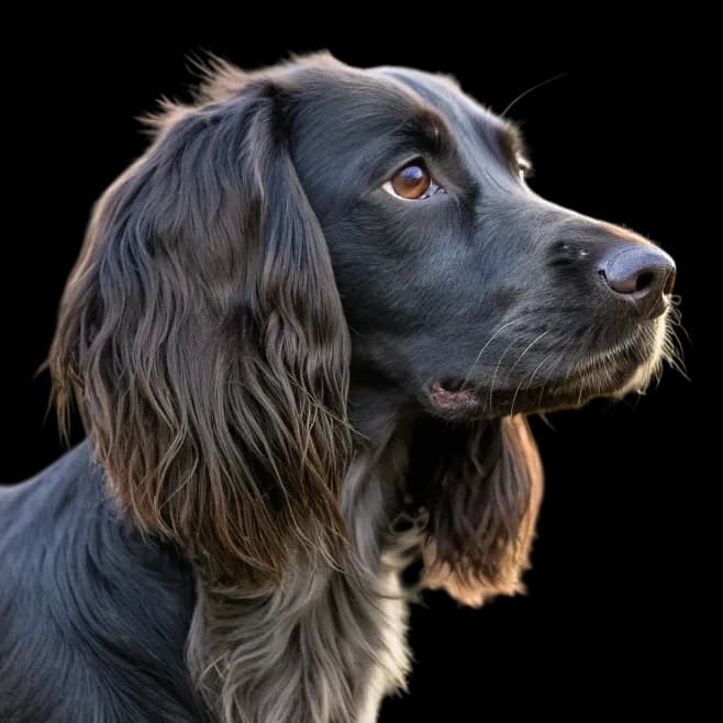 A headshot photo of a Blue Picardy Spaniel