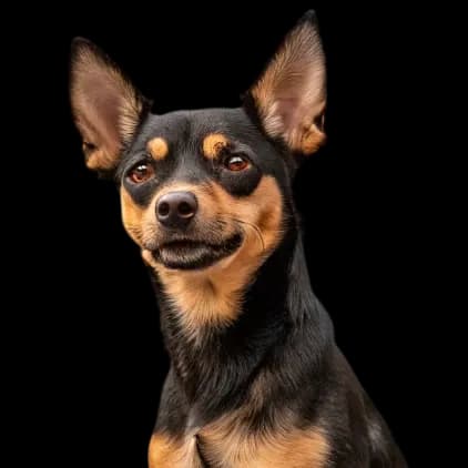 A headshot of a Prague Ratter dog