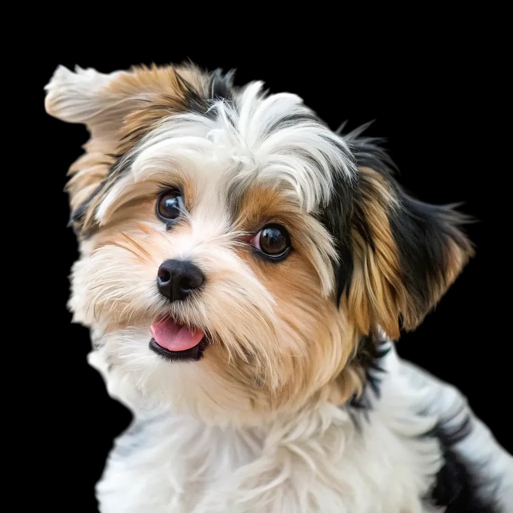 A Morkie puppy with a multi-coloured coat