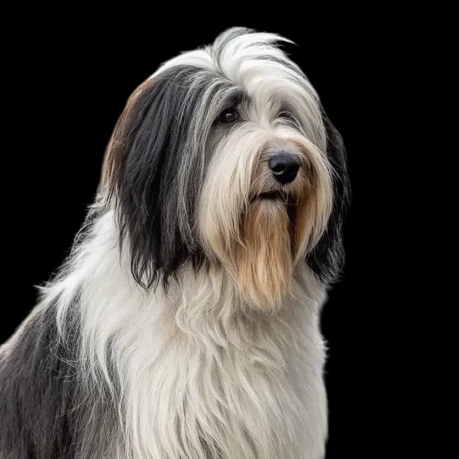 A headshot of a Polish Lowland Sheepdog