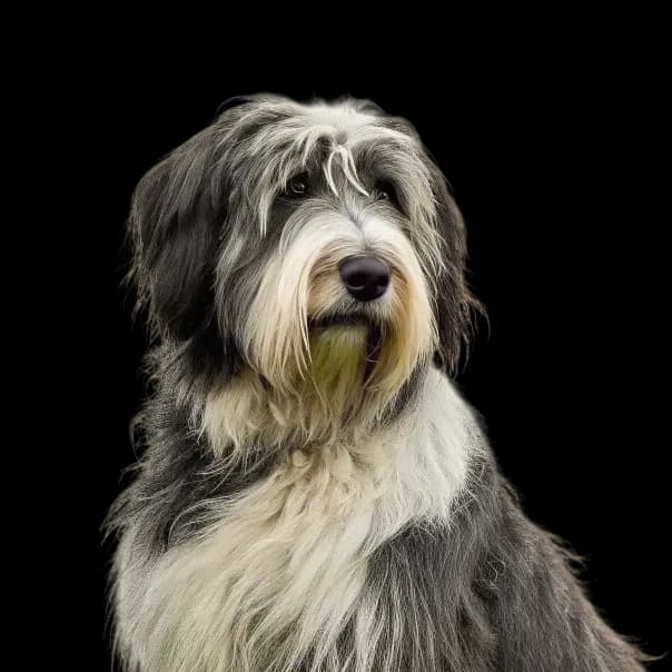 The headshot of a Portugese Sheepdog