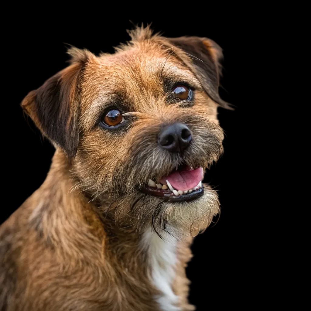 A headshot photo of a Border Terrier