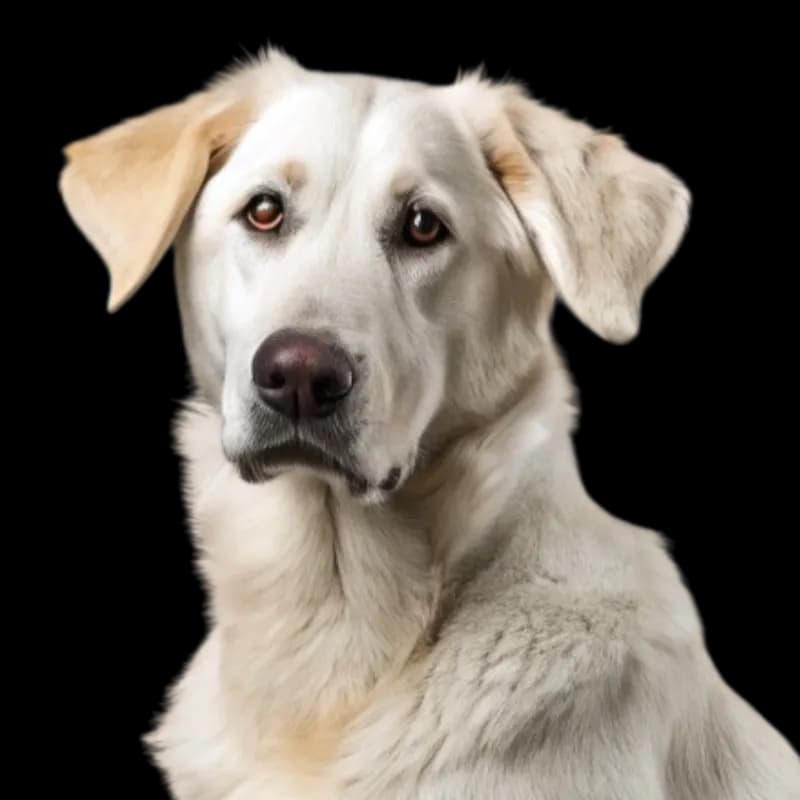 A headshot of an Akbash dog