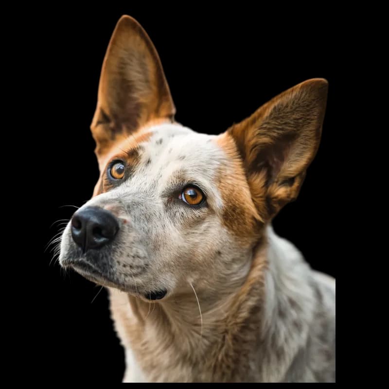 A headshot of an Australian Stumpy Tail Cattle Dog