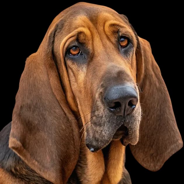 A headshot of a bloodhound dog