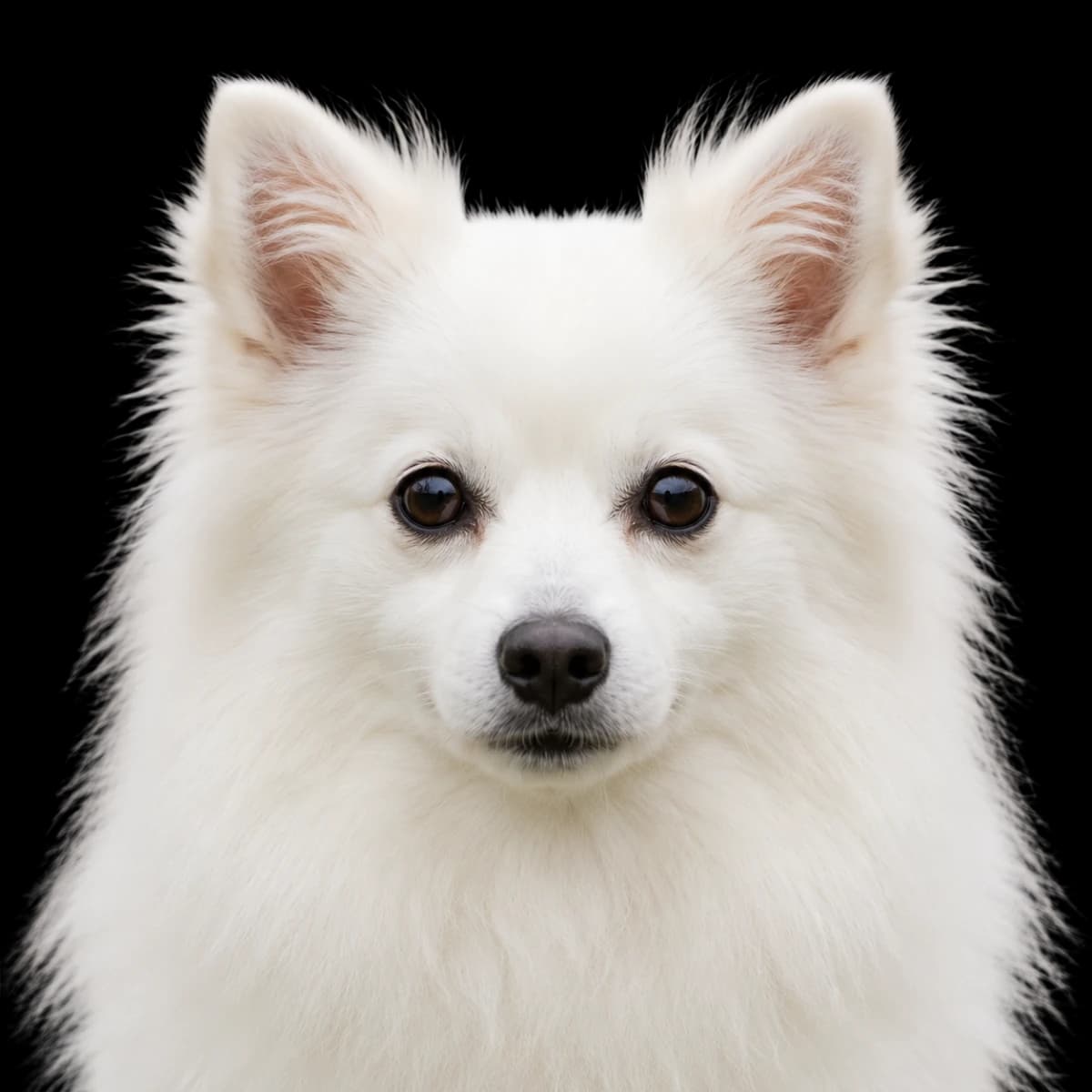 A headshot photo of a Toy American Eskimo Dog