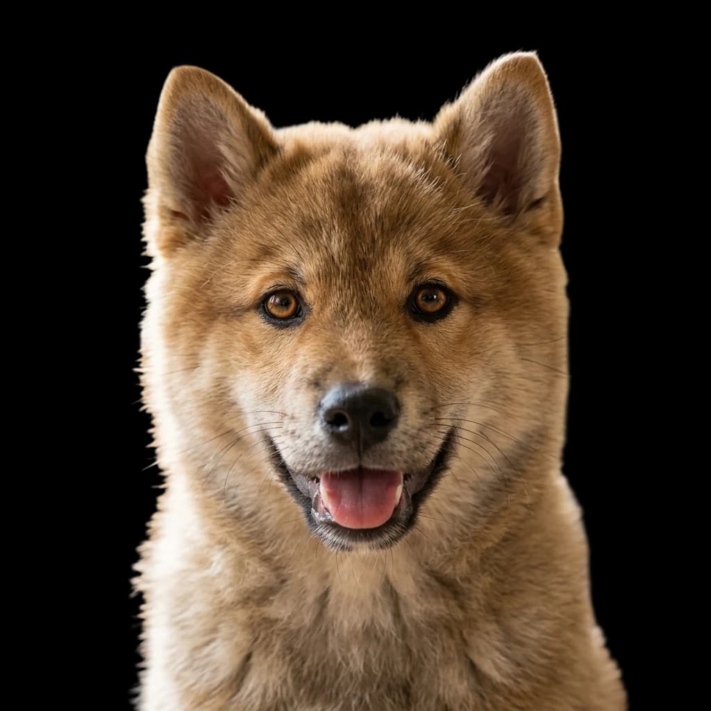 A headshot photo of a Hokkaido dog
