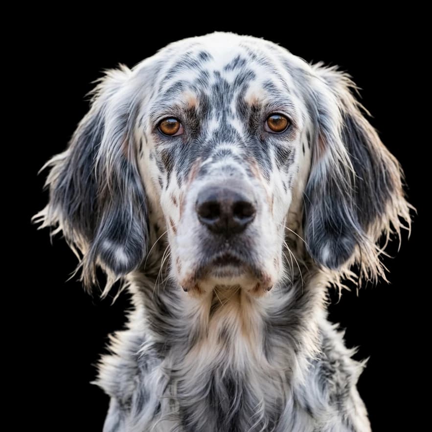 A headshot photo of an English Setter