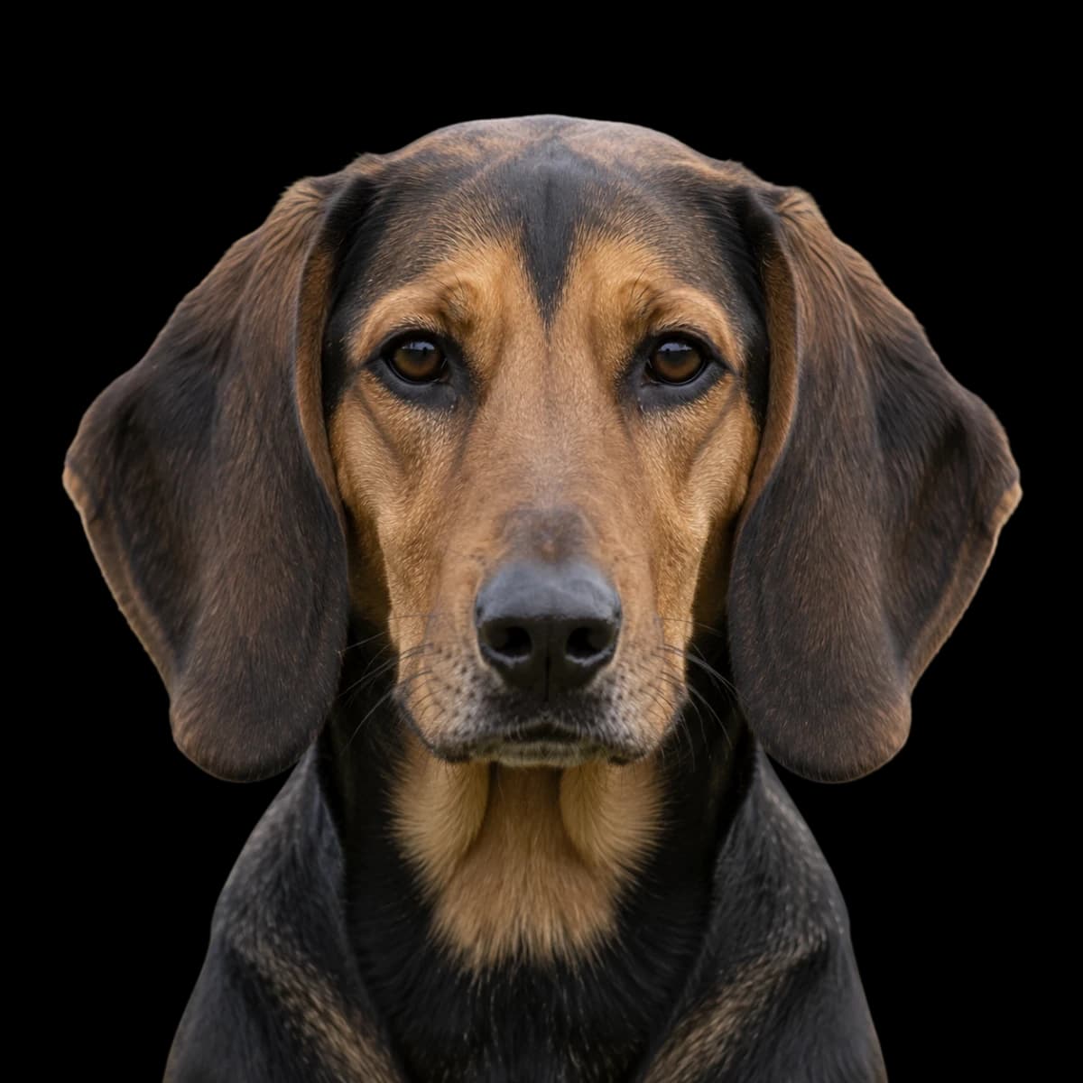 A headshot photo of a Transylvanian Hound