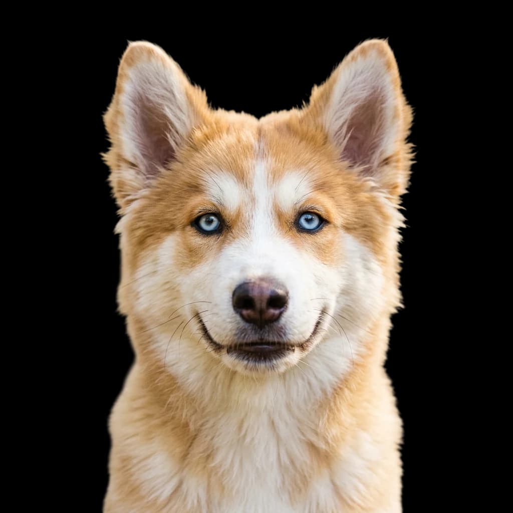 A photo of a Goberian mix of a Golden Retriever and a Siberian Husky