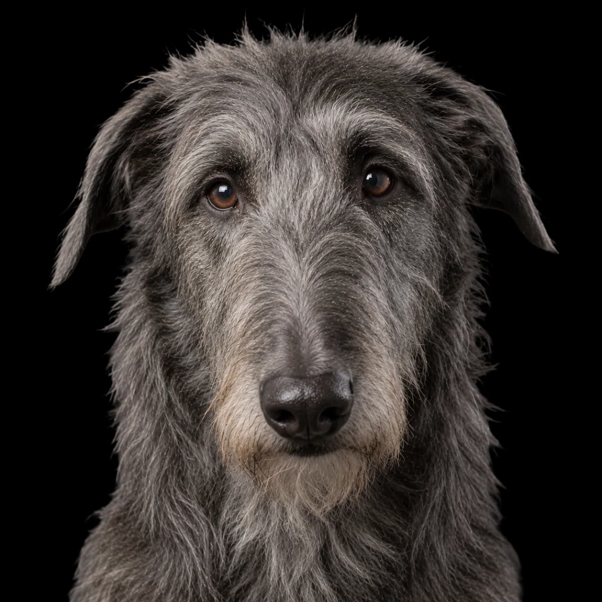 A headshot photo of a Scottish Deerhound