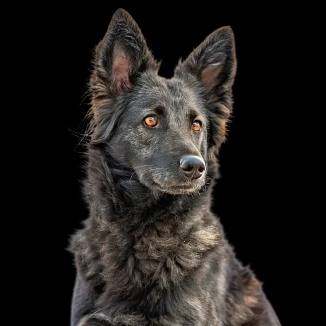 A photo of a Mudi dog with a unique coat