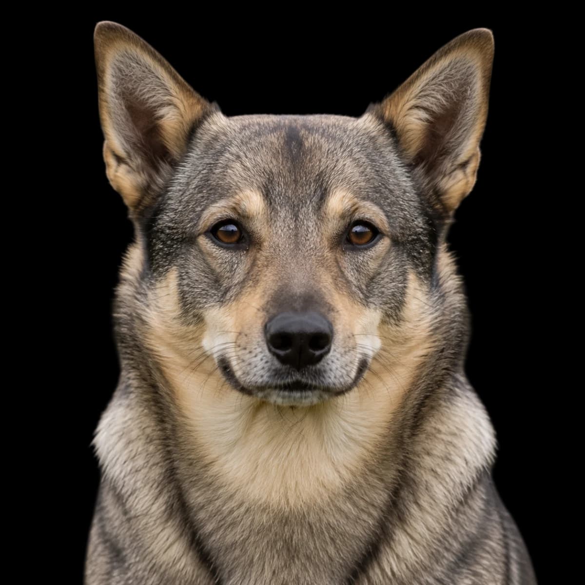 A headshot photo of a Swedish Vallhund