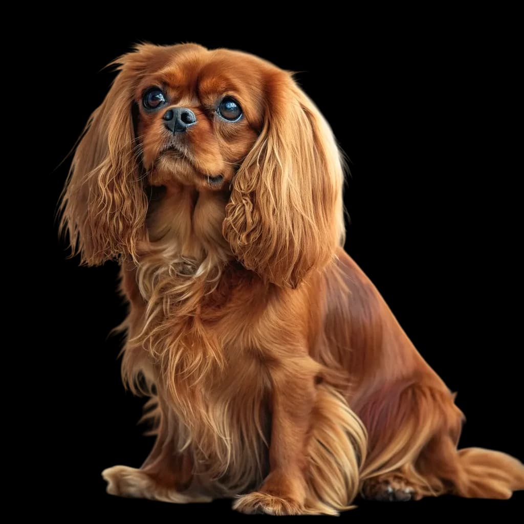 An English Toy Spaniel sitting with a beautiful apricot coloured coat.