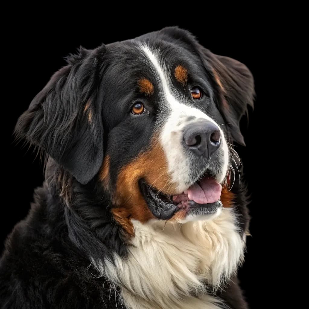 A headshot photo of a Swiss Mountain Dog