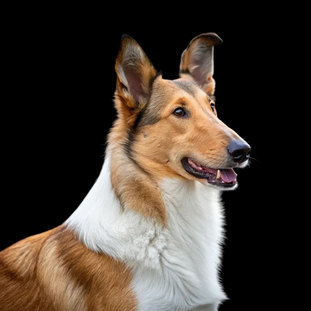 A headshot of a smooth collie dog