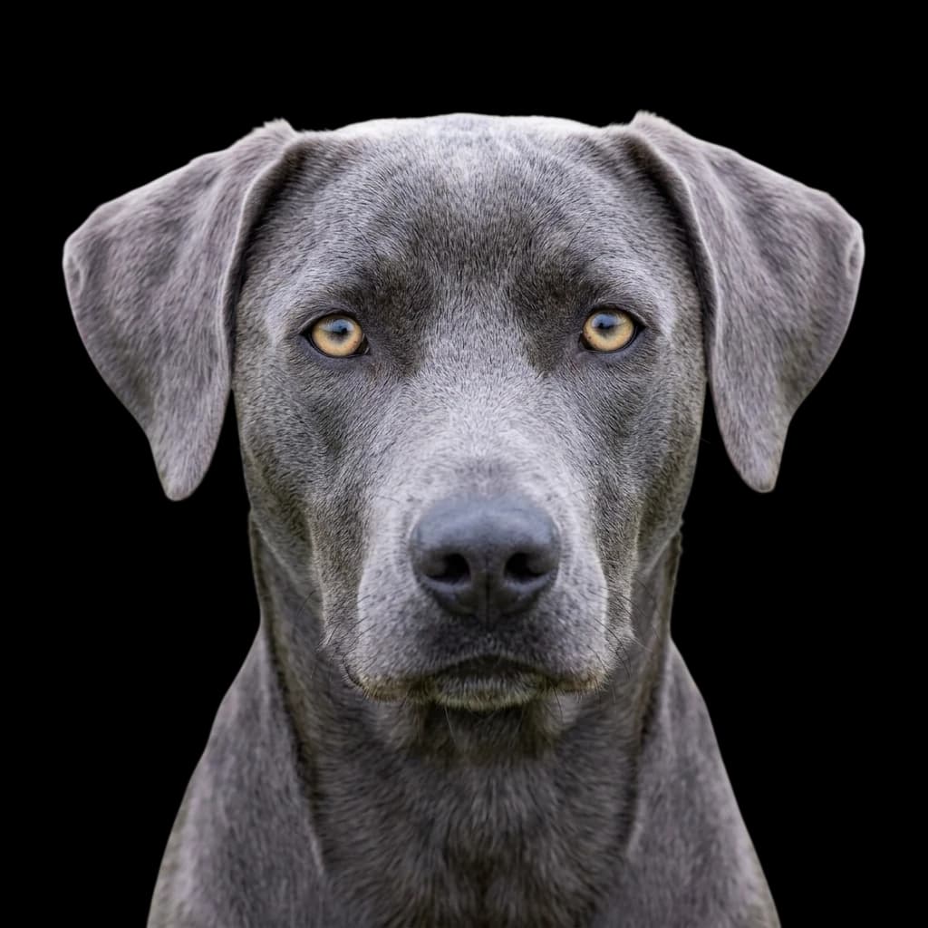 A headshot photo of a Blue Lacy dog