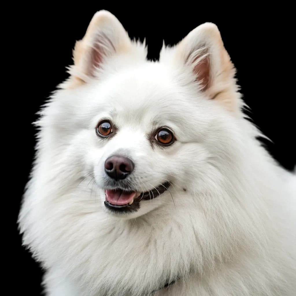 A headshot photo of a Japanese Spitz