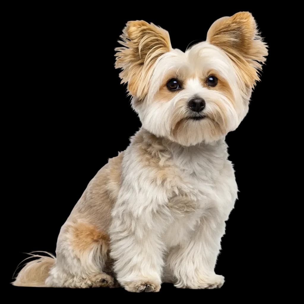 A pomachon dog which is a mix of a pomeranian and bichon frise