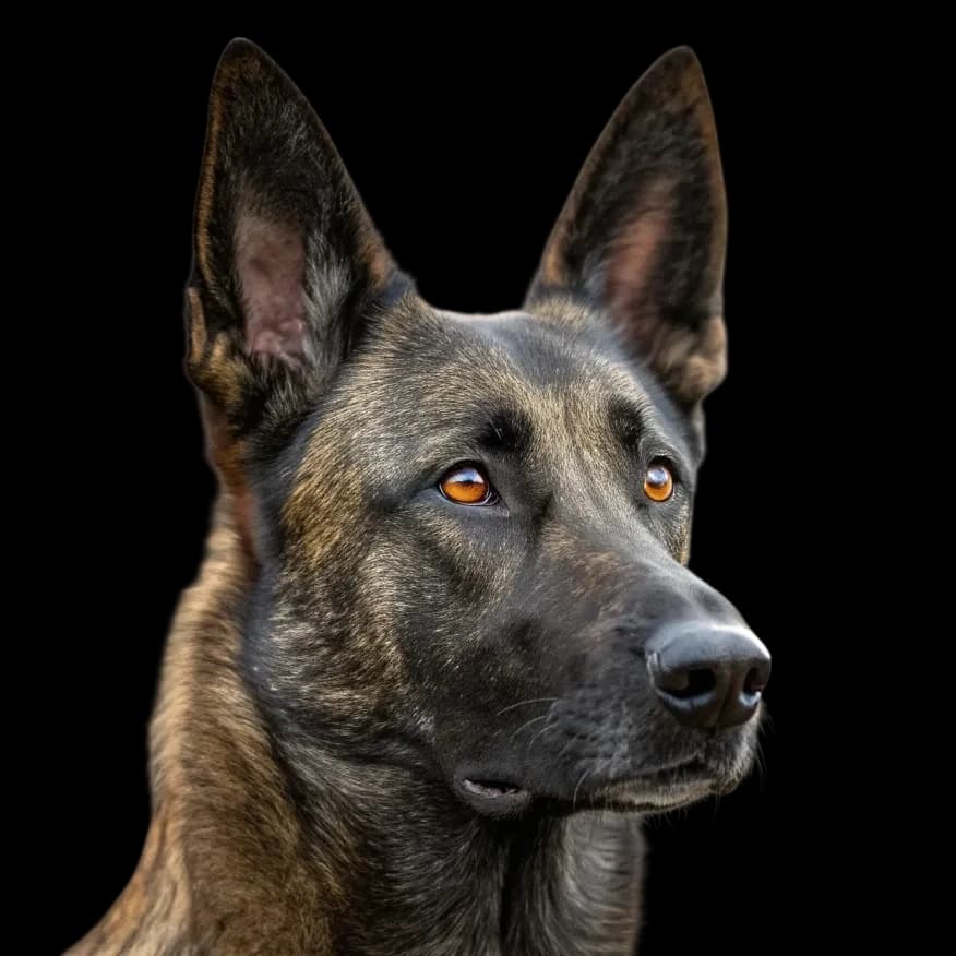 A headshot photo of a Dutch Shepherd