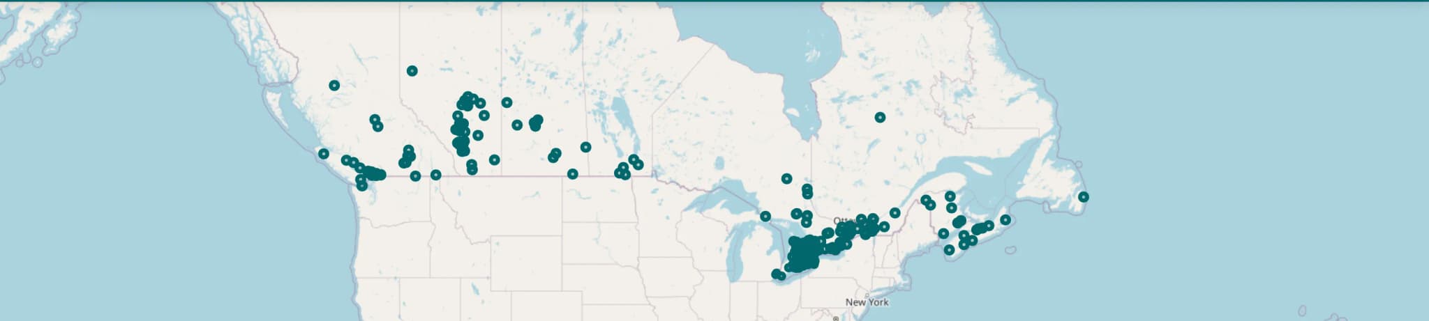 Map of Canada showing breeder locations
